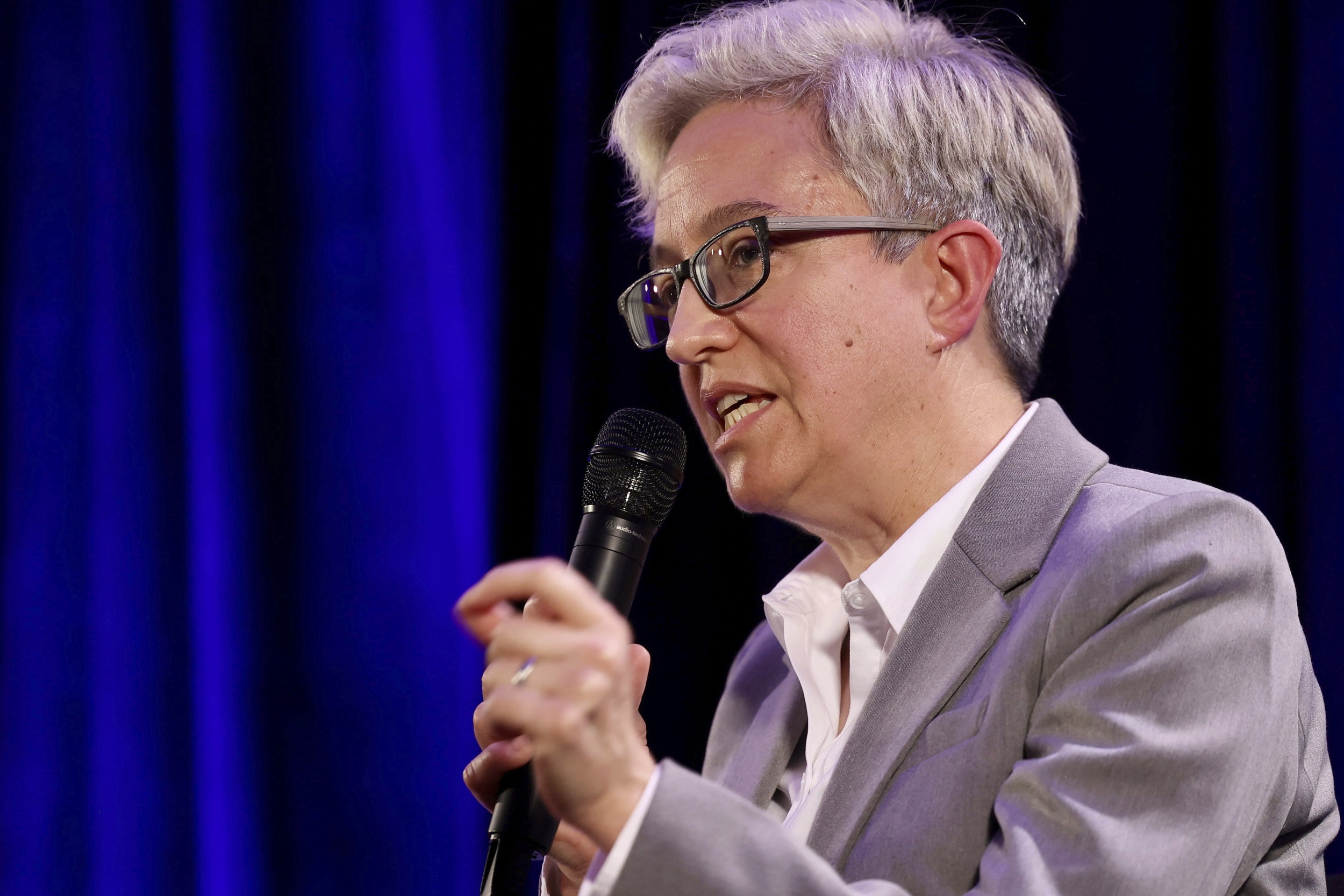 PHOTO: Democratic nominee Tina Kotek speaks during the gubernatorial debate in Welches, Ore., July 29, 2022.