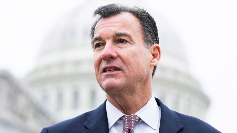 PHOTO: Rep.Tom Suozzi conducts a news conference outside the Capitol, Dec. 8, 2021.