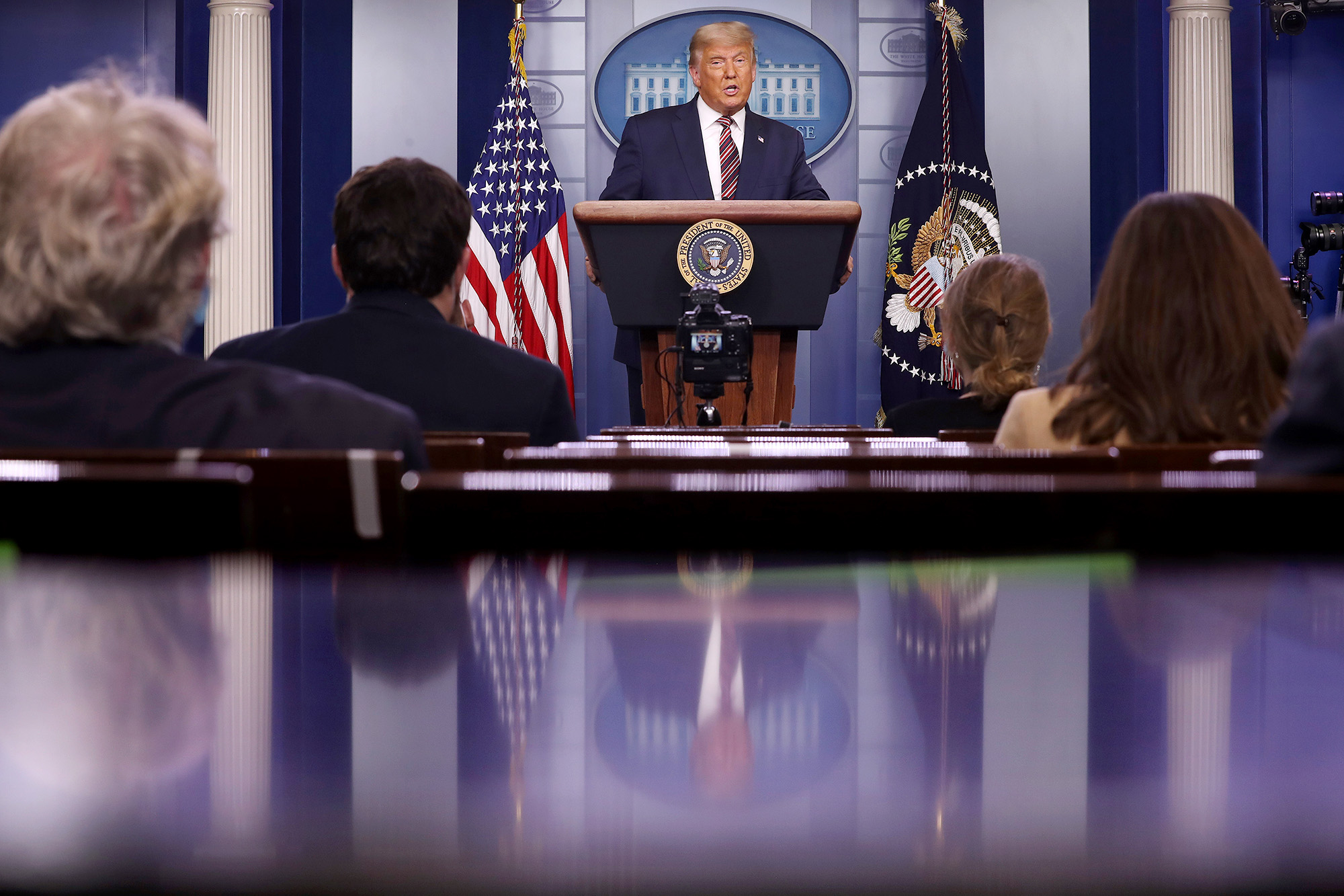 PHOTO: President Donald Trump speaks in the briefing room at the White House on Nov. 5, 2020.
