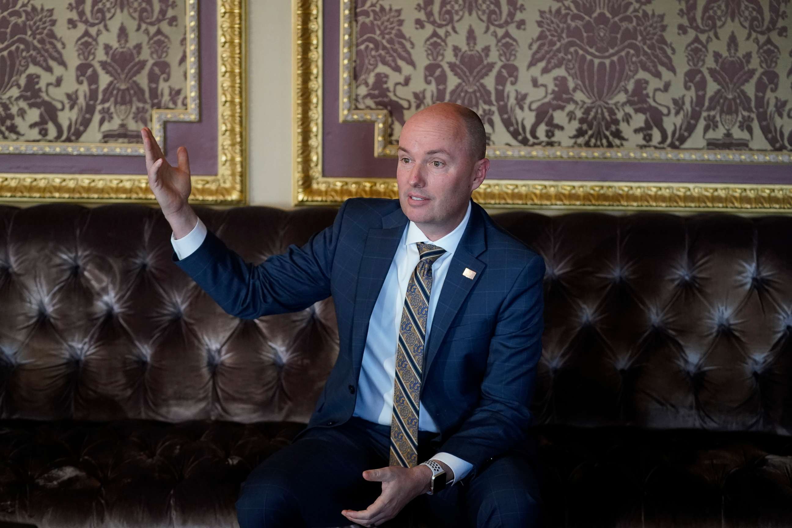 PHOTO: Gov. Spencer Cox speaks during an interview in Salt Lake City, Utah, March 4, 2022.