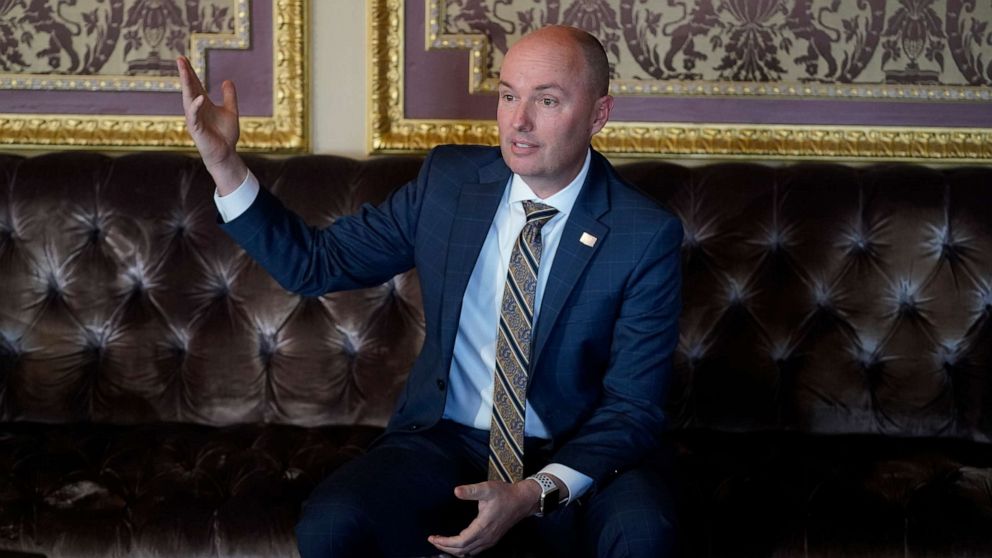 PHOTO: Gov. Spencer Cox speaks during an interview in Salt Lake City, Utah, March 4, 2022.