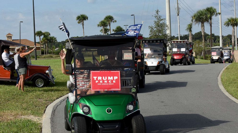 PHOTO: Residents participate in a golf cart parade in support of the re-election of President Donald Trump on Oct. 3, 2020, in The Villages, Florida, a retirement community north of Orlando, Fla.