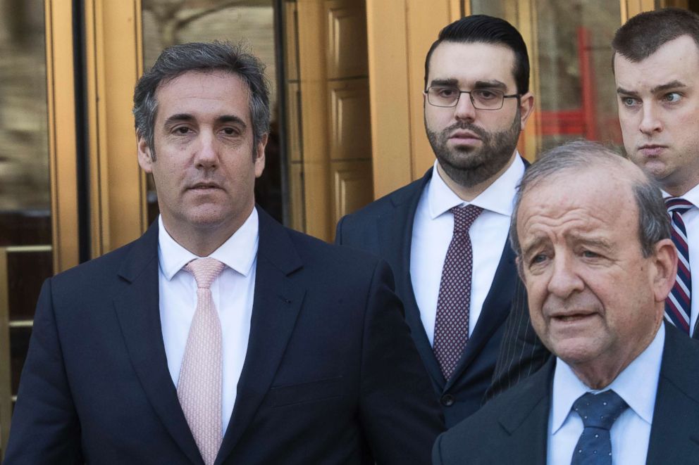 PHOTO: Michael Cohen, left, President Donald Trump's personal attorney, leaves federal court in New York, April 26, 2018. 