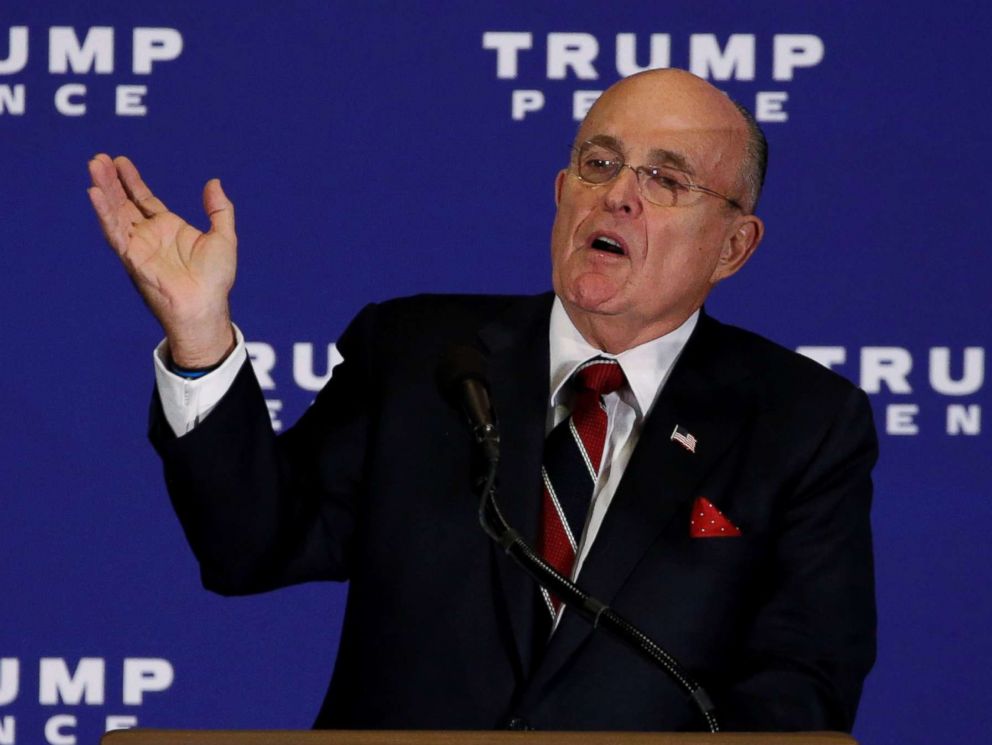 PHOTO:Former New York mayor Rudy Giuliani introduces Republican Presidential nominee Donald Trump to deliver remarks at a campaign event in Gettysburg, Pennsylvania, Oct. 22, 2016.