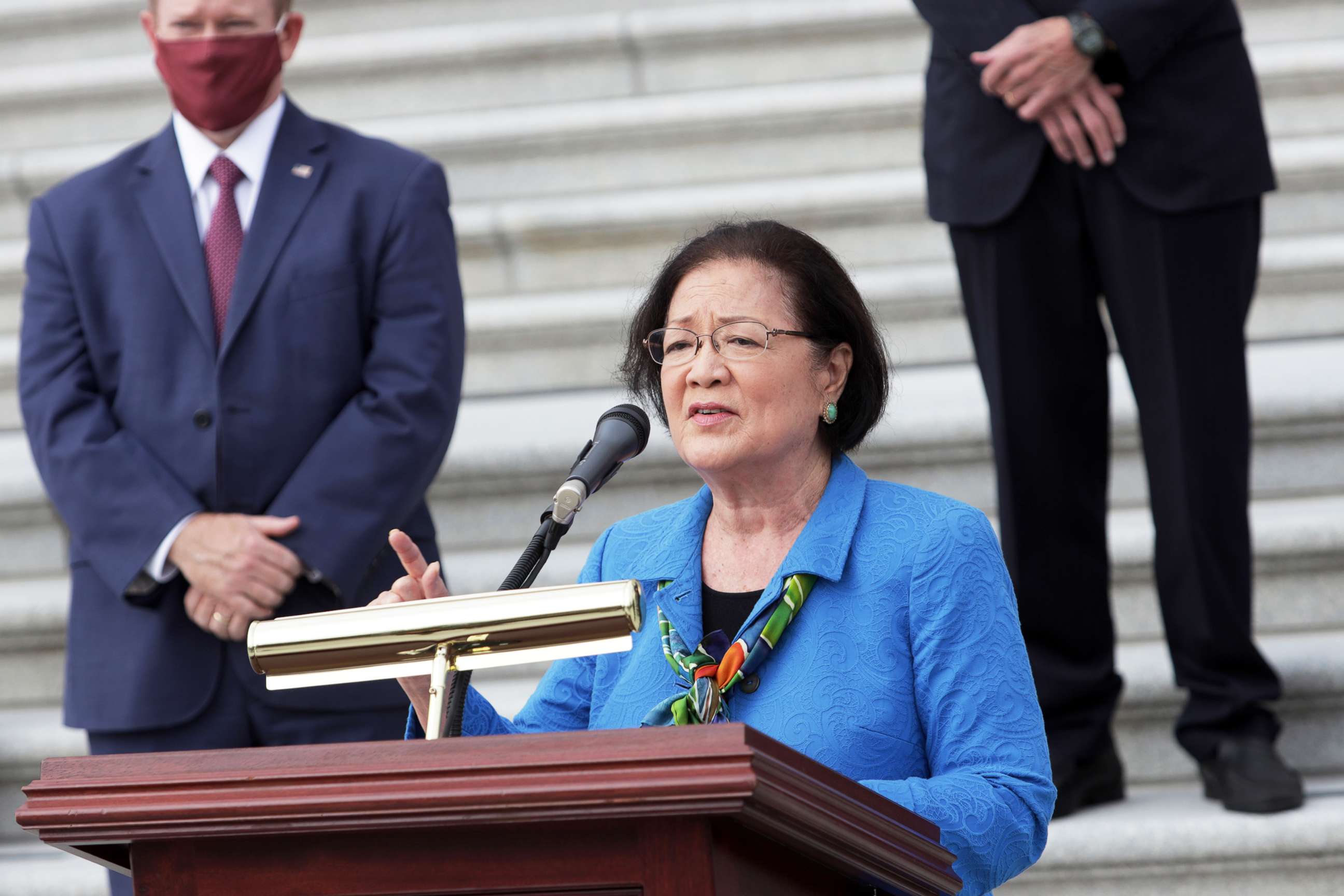 PHOTO: Sen. Mazie Hirono speaks during a news conference in front of the Capitol, Oct. 22, 2020. 