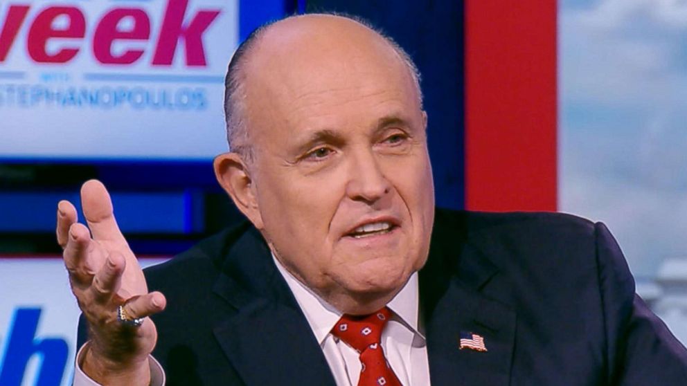 PHOTO: Rudy Giuliani in an interview with ABC News Chief Anchor George Stephanopoulos on "This Week," June 3, 2018.