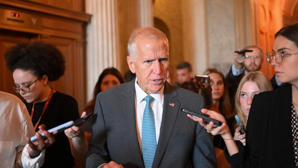 Senator Thom Tillis speaks to the press after leaving the Senate floor in the US Capitol in Washington, DC, June 30, 2025.
