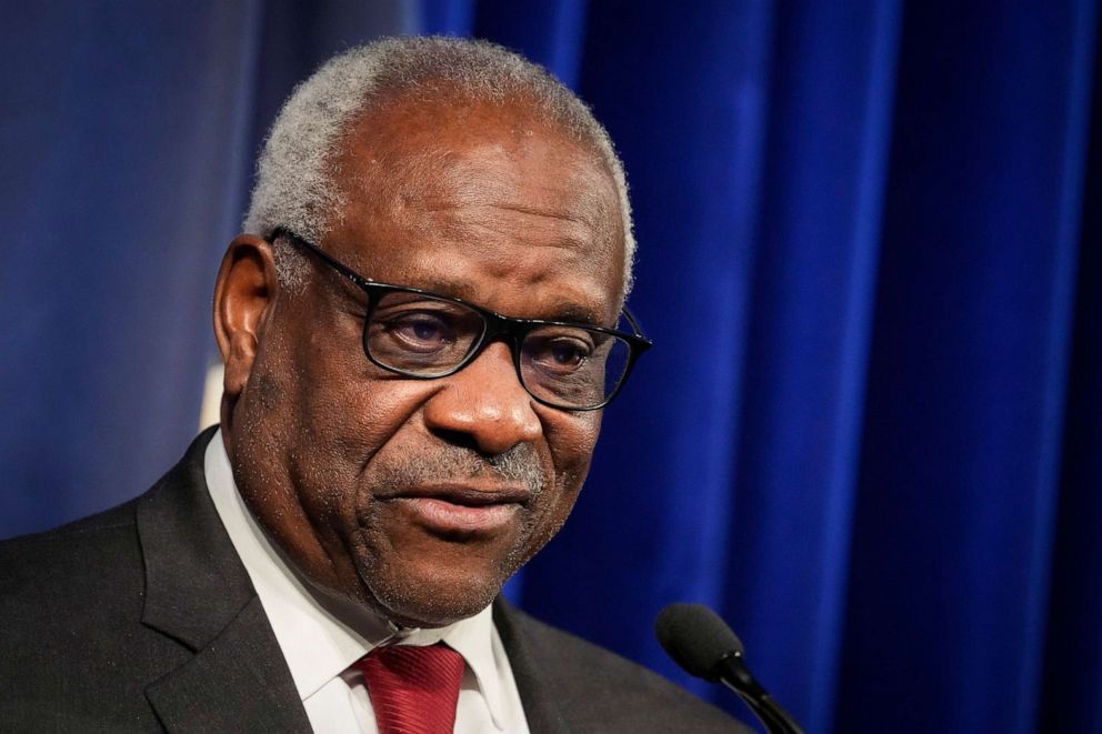 PHOTO: Associate Supreme Court Justice Clarence Thomas speaks at the Heritage Foundation, Oct. 21, 2021, in Washington, D.C. 