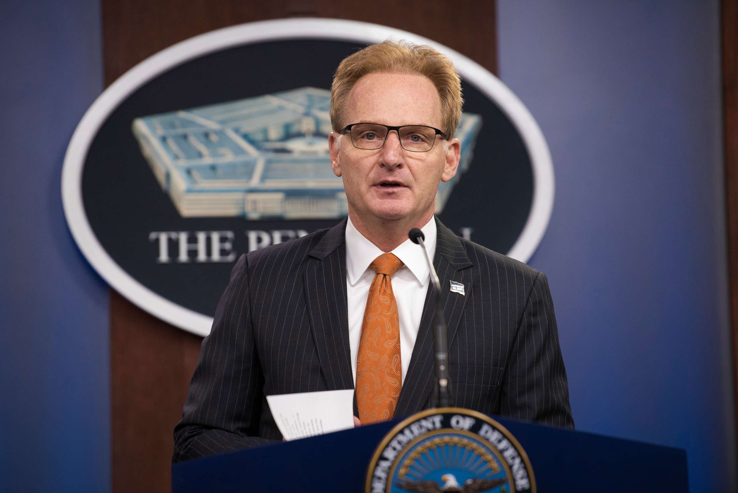 PHOTO: Acting Secretary of the Navy Thomas B. Modly speaks at a Pentagon press briefing, Washington, D.C., April 2, 2020.