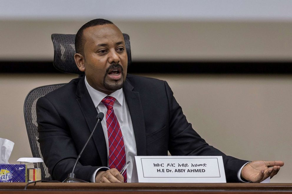PHOTO: Ethiopia's Prime Minister Abiy Ahmed responds to questions from members of parliament at the prime minister's office in the capital Addis Ababa, Ethiopia, Nov. 30, 2020.
