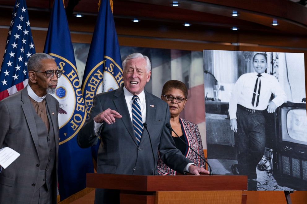 PHOTO: House Majority Leader Steny Hoyer, D-Md. during a news conference to discuss the "Emmett Till Antilynching Act" which would designate lynching as a hate crime under federal law, on Capitol Hill, Feb. 26, 2020