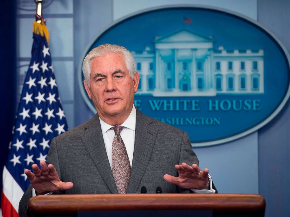 PHOTO: Secretary of State Rex Tillerson speaks about the designation of North Korea as a state sponsor of terrorism during the daily press briefing at the White House, Nov. 20, 2017. 
