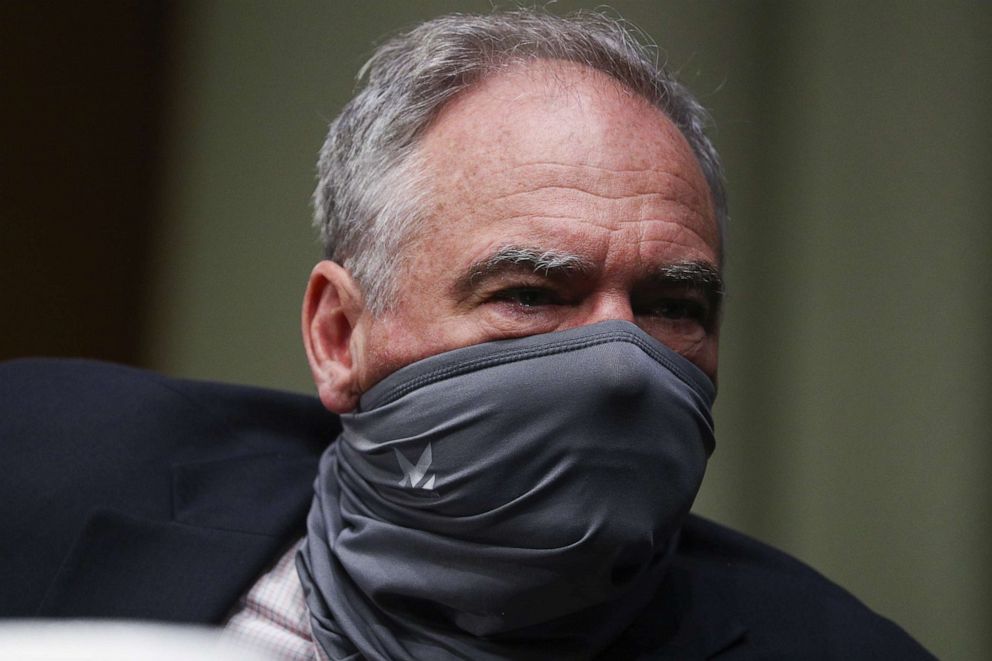 PHOTO: Senator Tim Kaine wears a protective face mask as he attends a Senate Foreign Relations Committee hearing on the U.S. international coronavirus disease (COVID-19) response on Capitol Hill, June 18, 2020 in Washington.