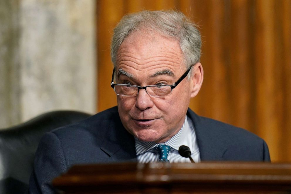 PHOTO: Sen. Tim Kaine speaks during a Senate Armed Services Committee hearing, Sept. 28, 2021, on Capitol Hill in Washington, D.C.