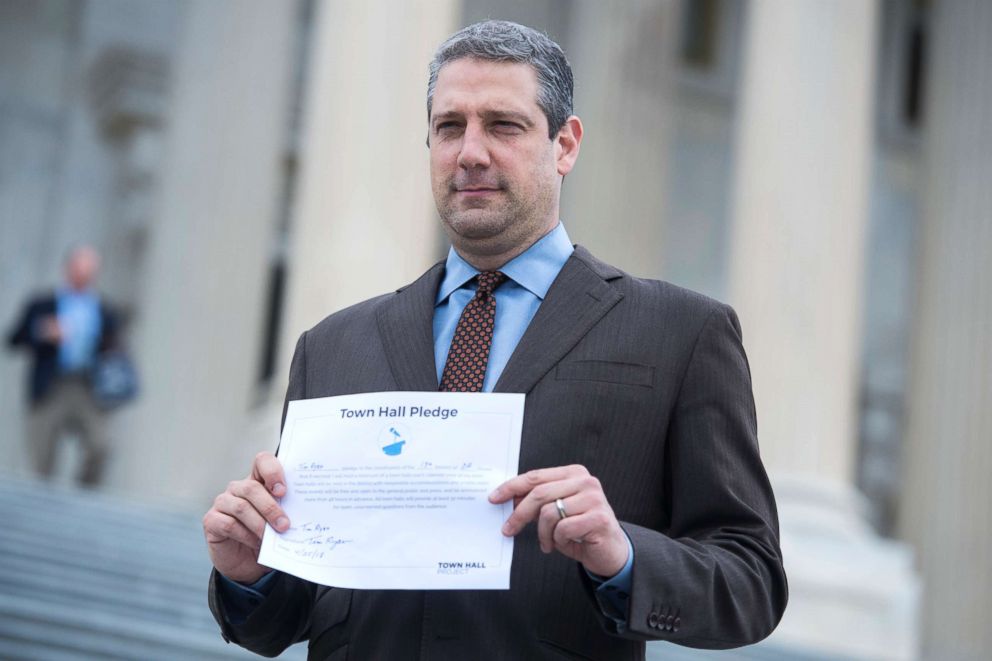 PHOTO: Rep. Tim Ryan on the House steps of the Capitol,  April 27, 2018, with a pledge to hold four town halls a year in his district.