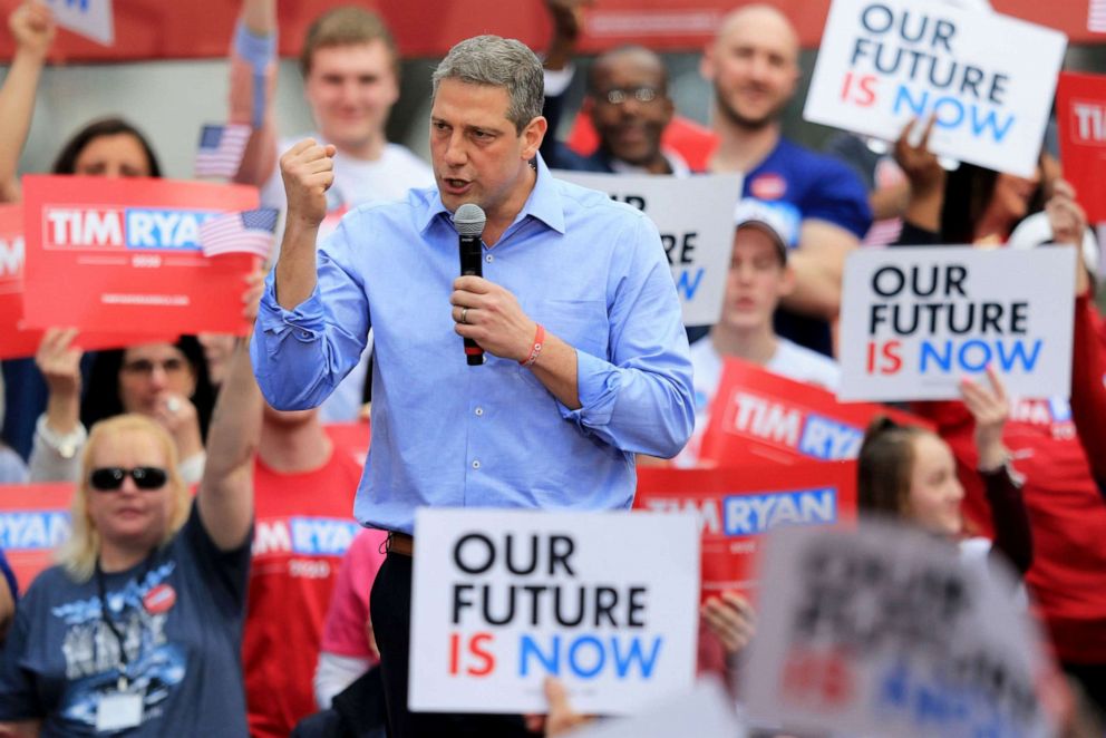 PHOTO: Rep. Tim Ryan speaks as he launches his campaign as a Democratic presidential candidate at a rally in Youngstown, Ohio on April 6, 2019.