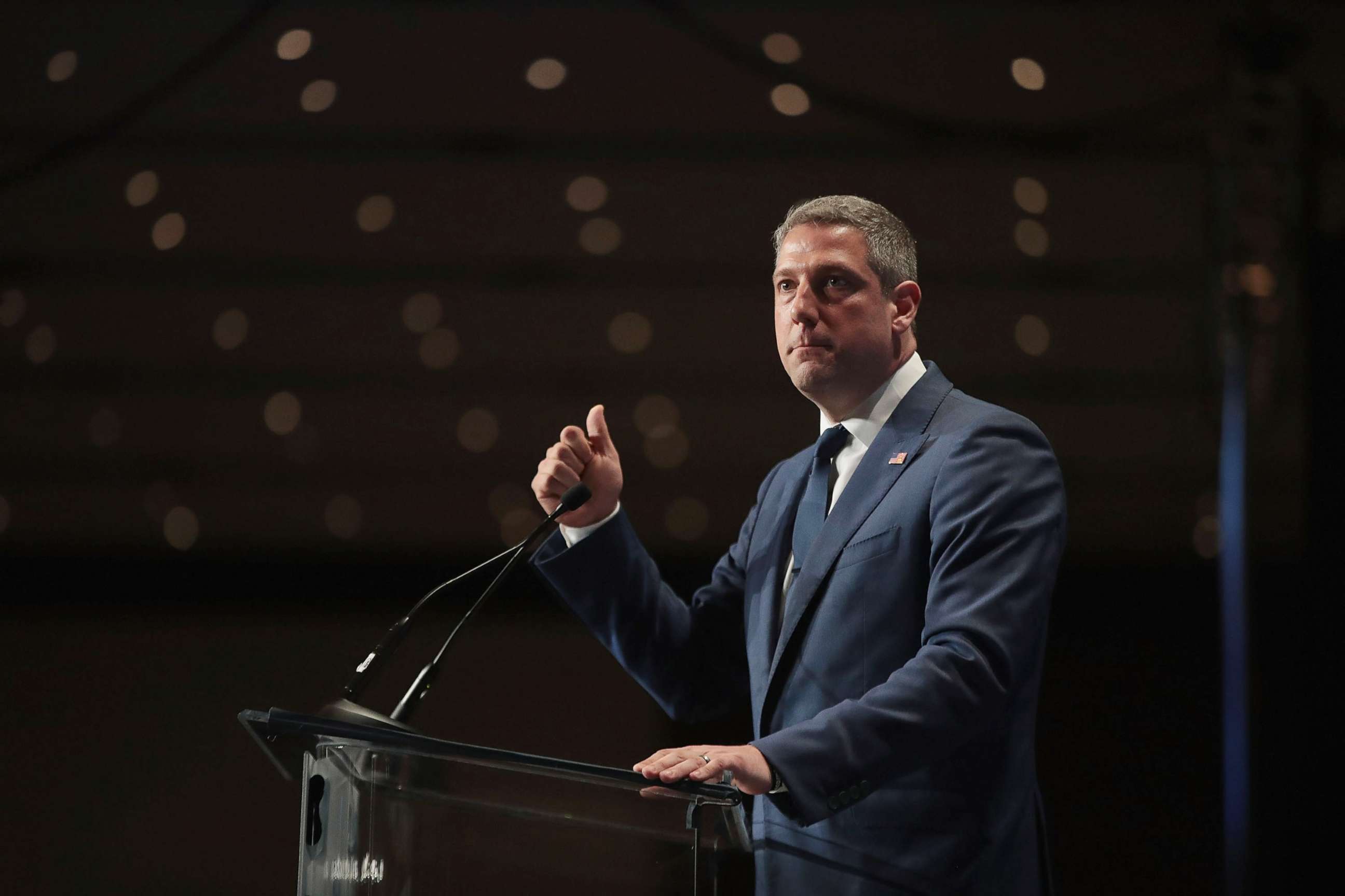 PHOTO: Democratic presidential candidate and Ohio congressman Tim Ryan speaks at the on June 9, 2019 in Cedar Rapids, Iowa.