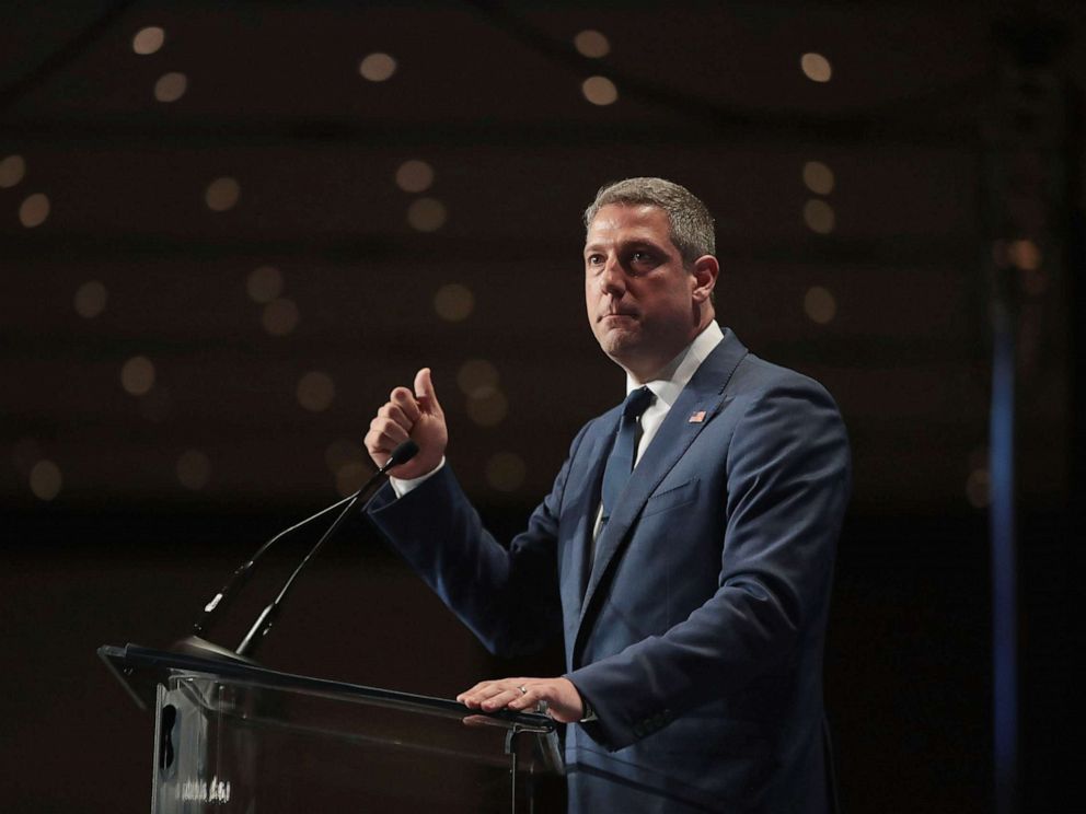 PHOTO: Democratic presidential candidate and Ohio congressman Tim Ryan speaks at the on June 9, 2019 in Cedar Rapids, Iowa.