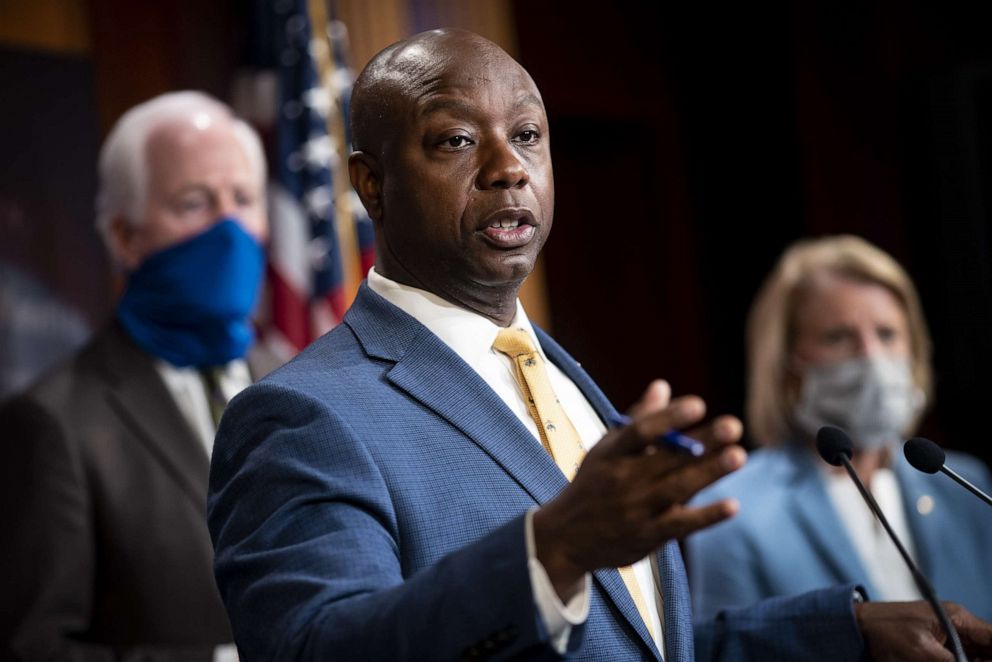 PHOTO: Senator Tim Scott speaks during a news conference on police reform at the U.S. Capitol in Washington, June 17, 2020.