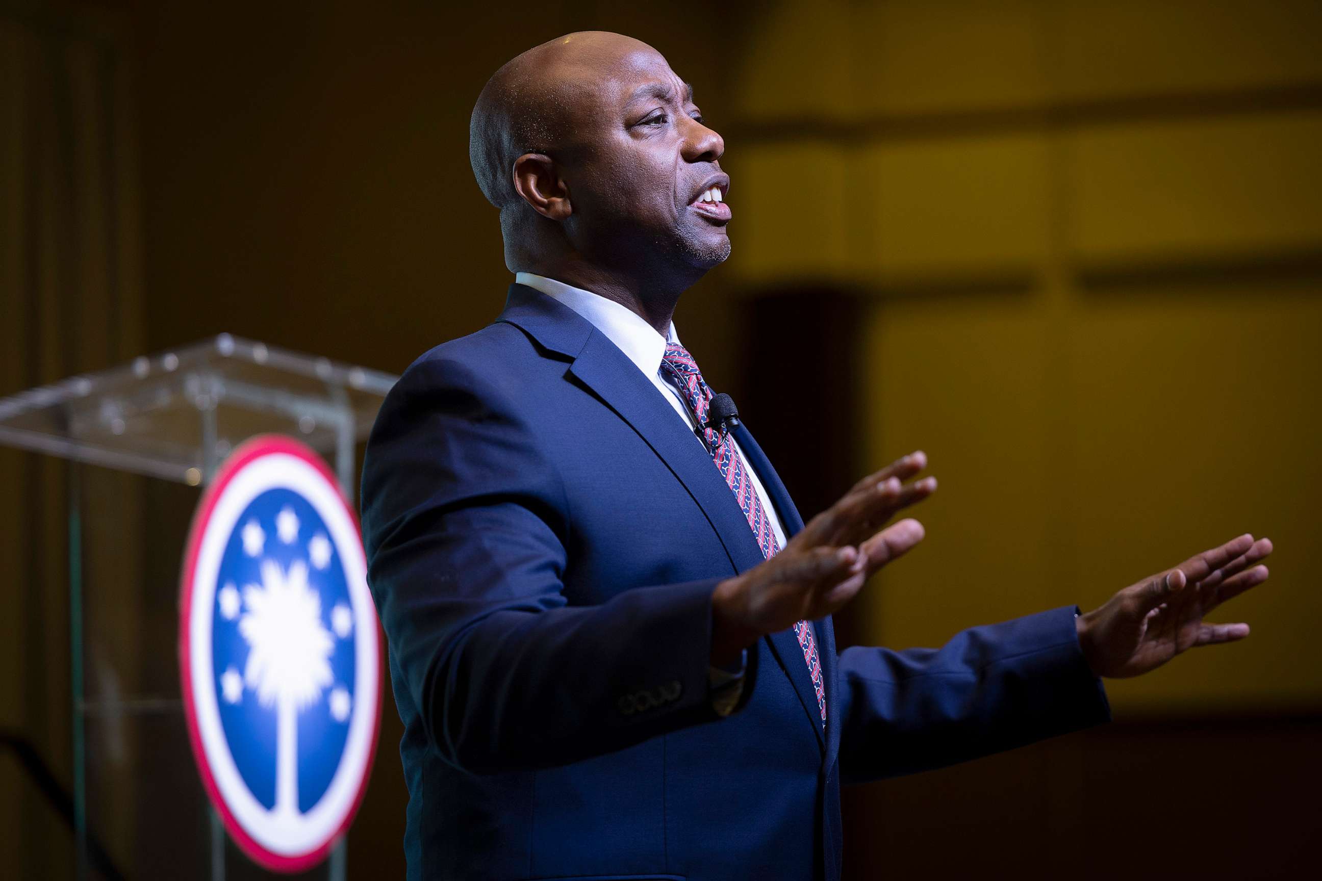 PHOTO: Sen. Tim Scott (R-SC) speaks at the an event, March 18, 2023, in Charleston, S.C.