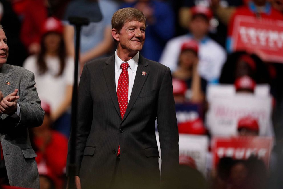 PHOTO: U.S. Rep. Scott Tipton listens as President Donald Trump speaks at a campaign rally Thursday, Feb. 20, 2020, in Colorado Springs, Colo.