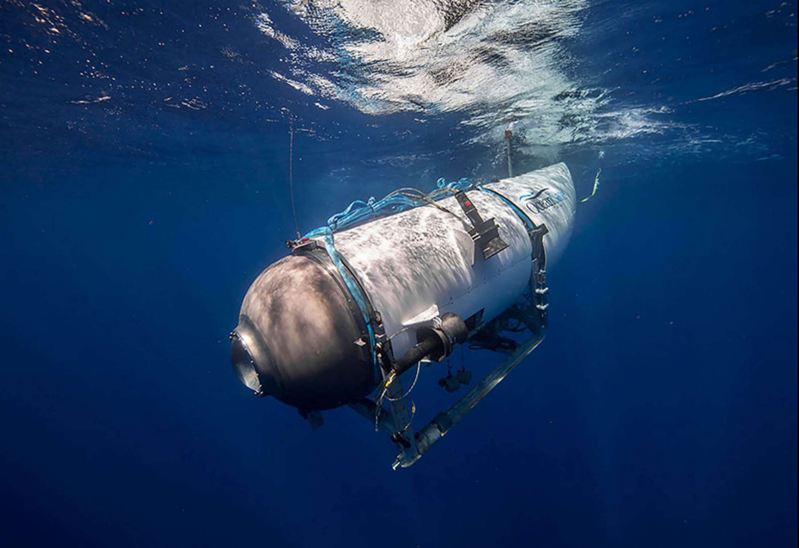 PHOTO: This undated image courtesy of OceanGate Expeditions, shows their Titan submersible beginning a descent.