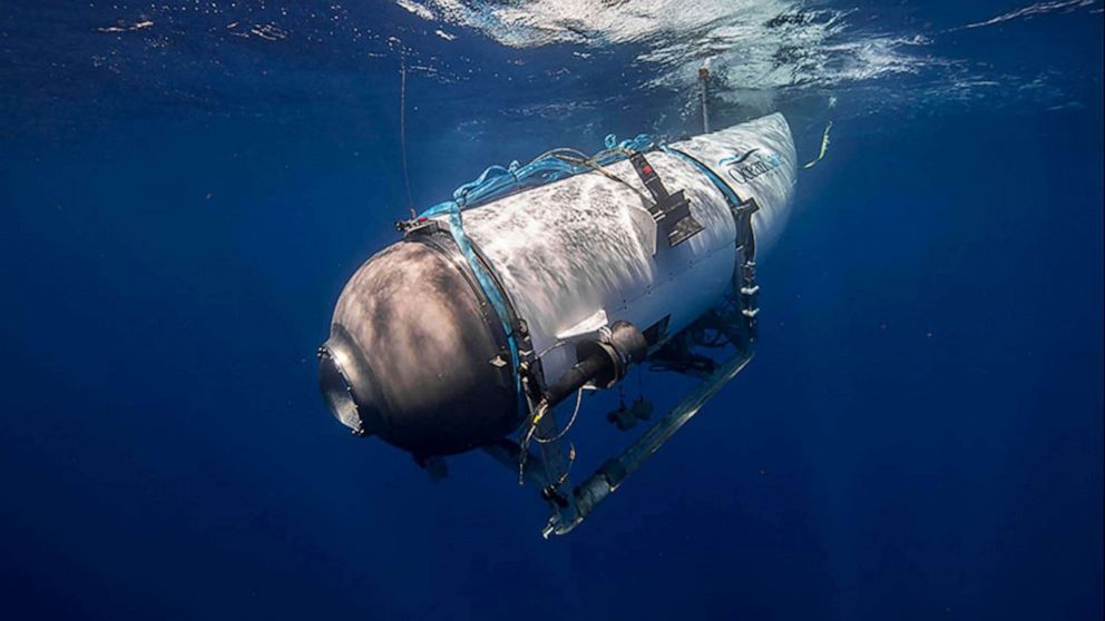 PHOTO: This undated image, courtesy of OceanGate Expeditions, shows their submersible Titan beginning a descent.