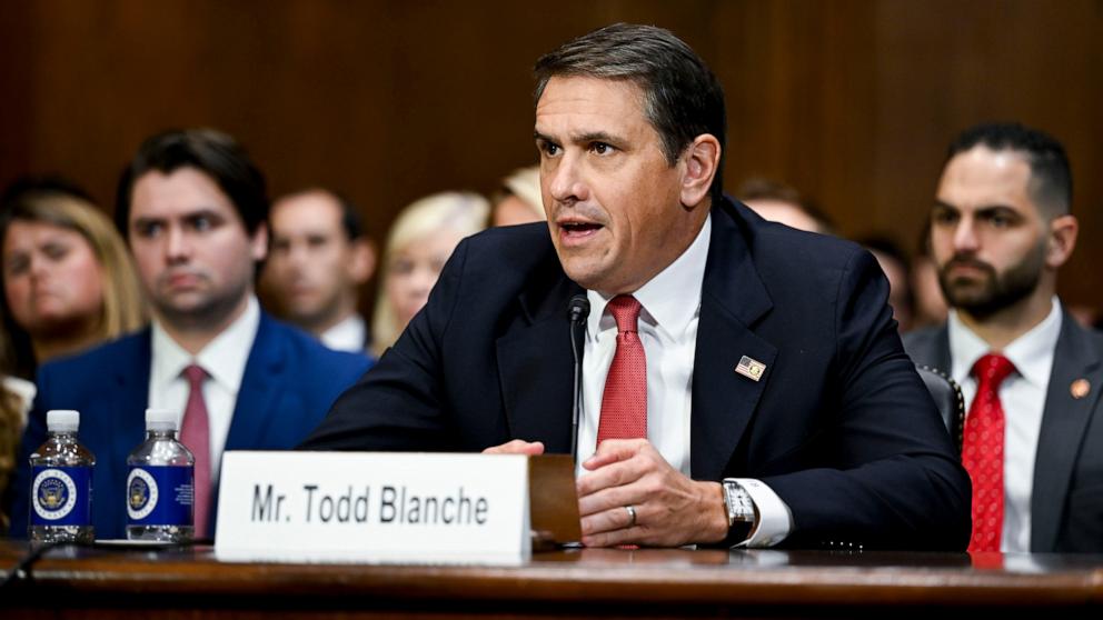 PHOTO: Todd Blanche, US Deputy Attorney General nominee for President Donald Trump, during a Senate Judiciary Committee confirmation hearing in Washington, D.C., on Feb. 12, 2025.