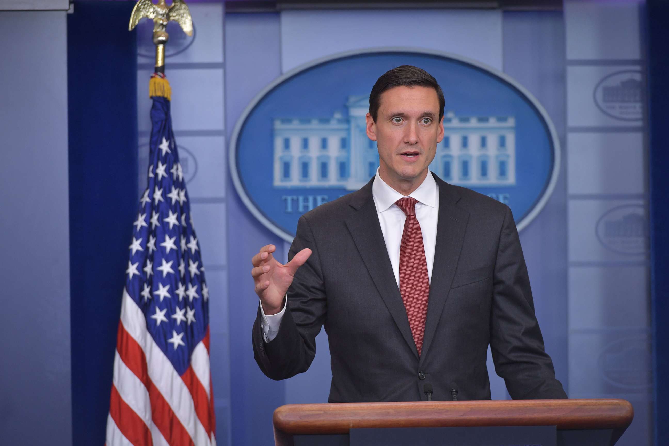 PHOTO: Homeland security advisor Tom Bossert speaks during a press conference in the Brady Briefing Room of the White House, Sept. 8, 2017, in Washington.