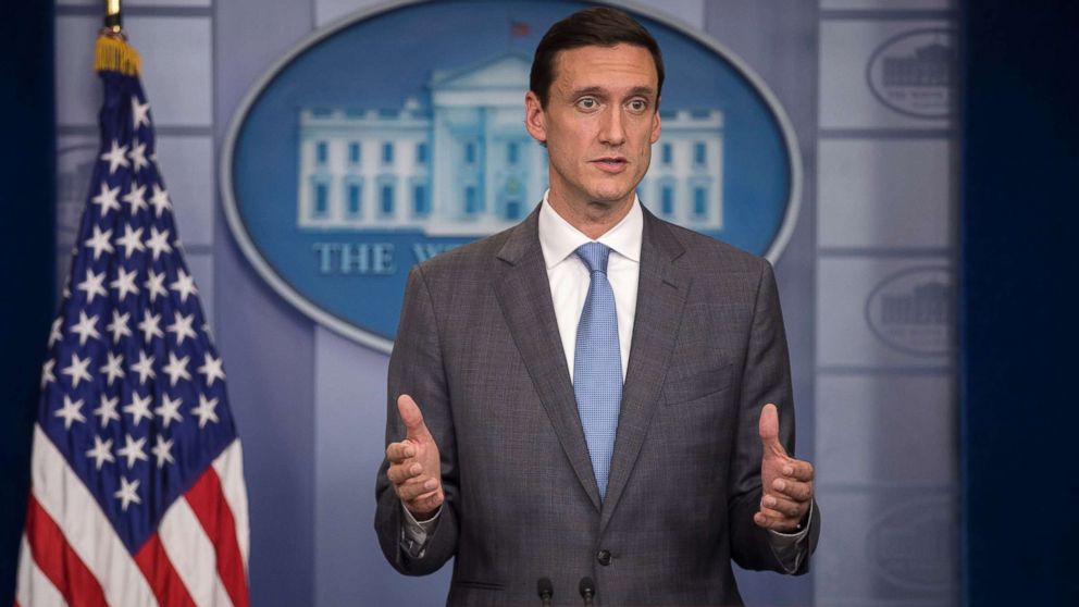 White House Homeland Security Advisor Thomas Bossert responds to a question on hurricane Harvey from the news media during the daily press briefing at the White House in Washington, D.C., Aug. 25, 2017. 