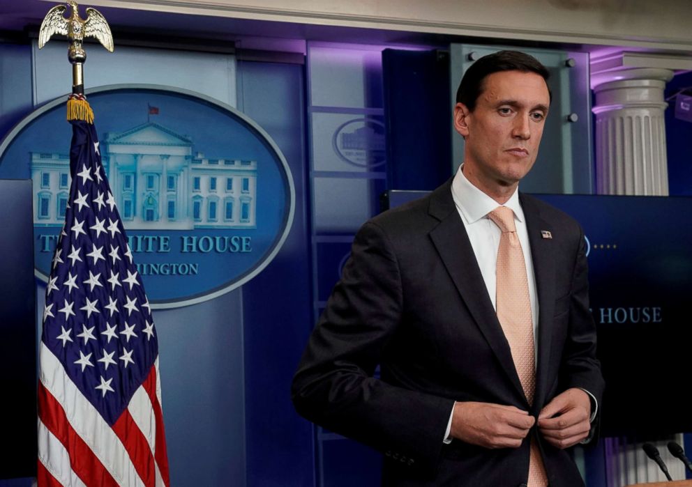 PHOTO: White House Homeland Security Adviser Tom Bossert speaks about the situation in Texas, during a news briefing at the White House on Aug. 31, 2017. 