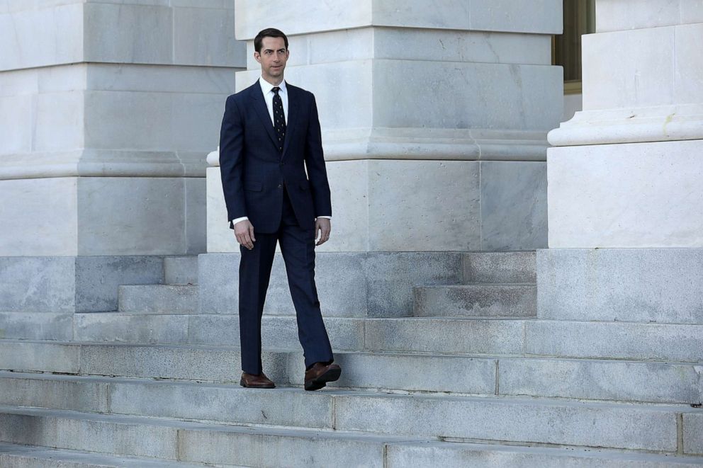 PHOTO: Sen. Tom Cotton walks out of the U.S. Capitol, Dec. 7, 2017 in Washington, D.C., Dec. 7, 2017.