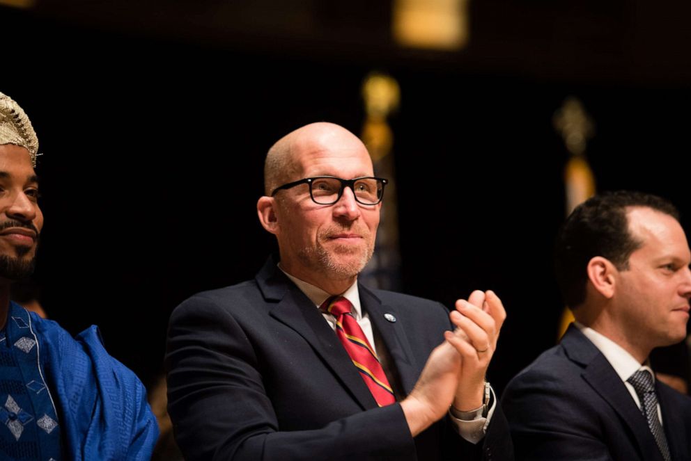 PHOTO: Councilmember Tom Hucker applauds during an event in North Bethesda, Md., Dec. 3, 2018.