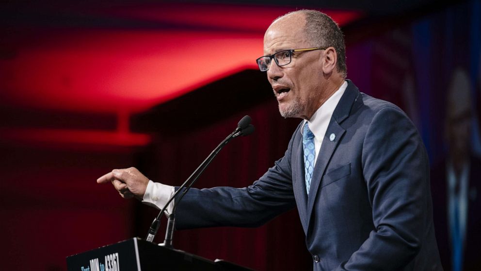 PHOTO: Tom Perez, chairman of the Democratic National Committee (DNC), speaks during the DNC Summer Meeting in San Francisco, California, U.S., on Friday, Aug. 23, 2019.