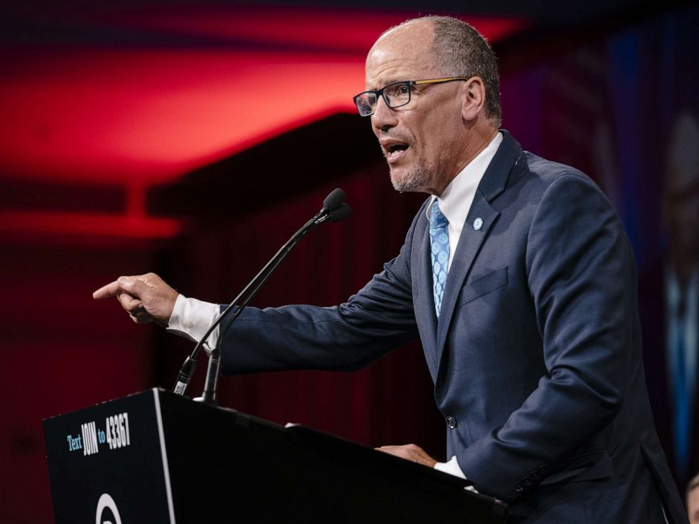 PHOTO: Tom Perez, chairman of the Democratic National Committee (DNC), speaks during the DNC Summer Meeting in San Francisco, California, U.S., on Friday, Aug. 23, 2019.