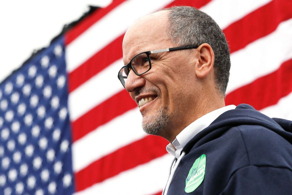 PHOTO: In this Nov. 4, 2018, file photo, Tom Perez, Chairman of the Democratic National Committee, waits to speak during an early voting campaign event in Cincinnati.