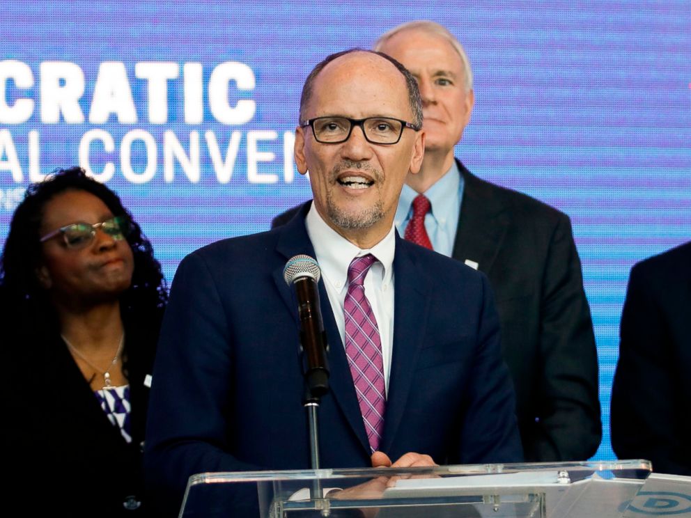PHOTO: Chair of the Democratic National Committee Tom Perez speaks during a press conference at the Fiserv Forum in Milwaukee, Wisconsin, March 11, 2019, to announce the selection of Milwaukee as the 2020 Democratic National Convention host city.
