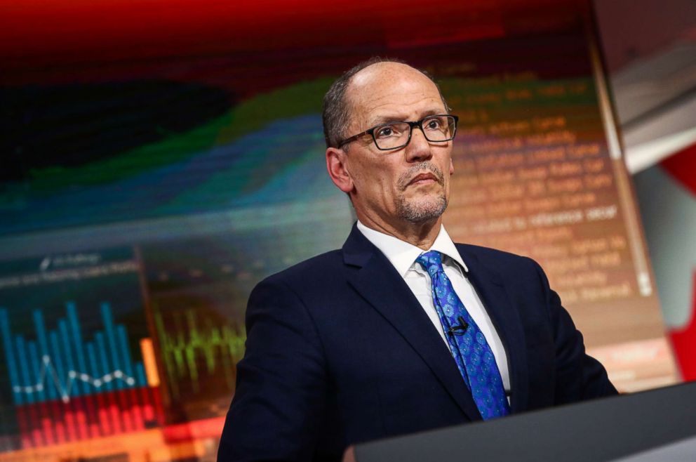 PHOTO: Tom Perez, chairman of the Democratic National Committee, listens during a Bloomberg Television interview in New York, Jan. 31, 2018.
