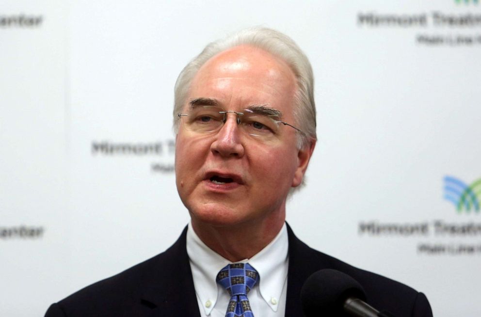 PHOTO: Health and Human Services Secretary Tom Price speaks at the Mirmont Treatment Center in Media, Pa., Sept. 15, 2017.