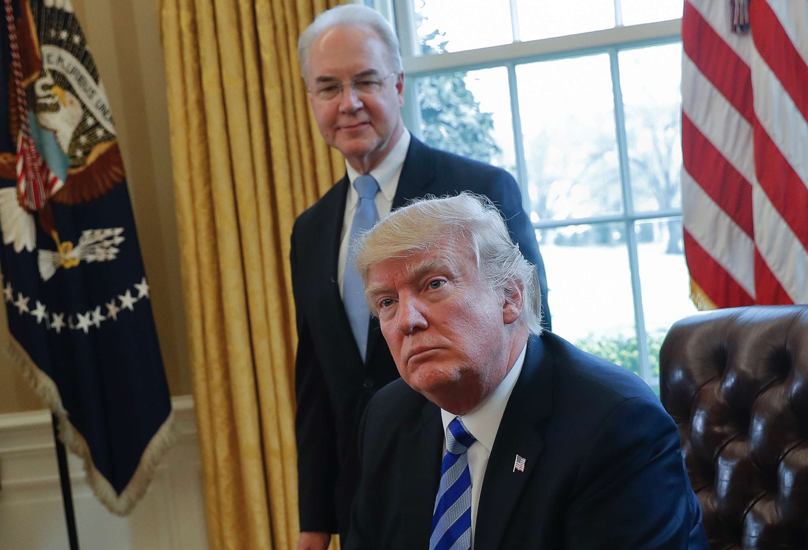 PHOTO: President Donald Trump is pictured with Health and Human Services Secretary Tom Price are seen in the Oval Office of the White House in Washington, March 24, 2017.