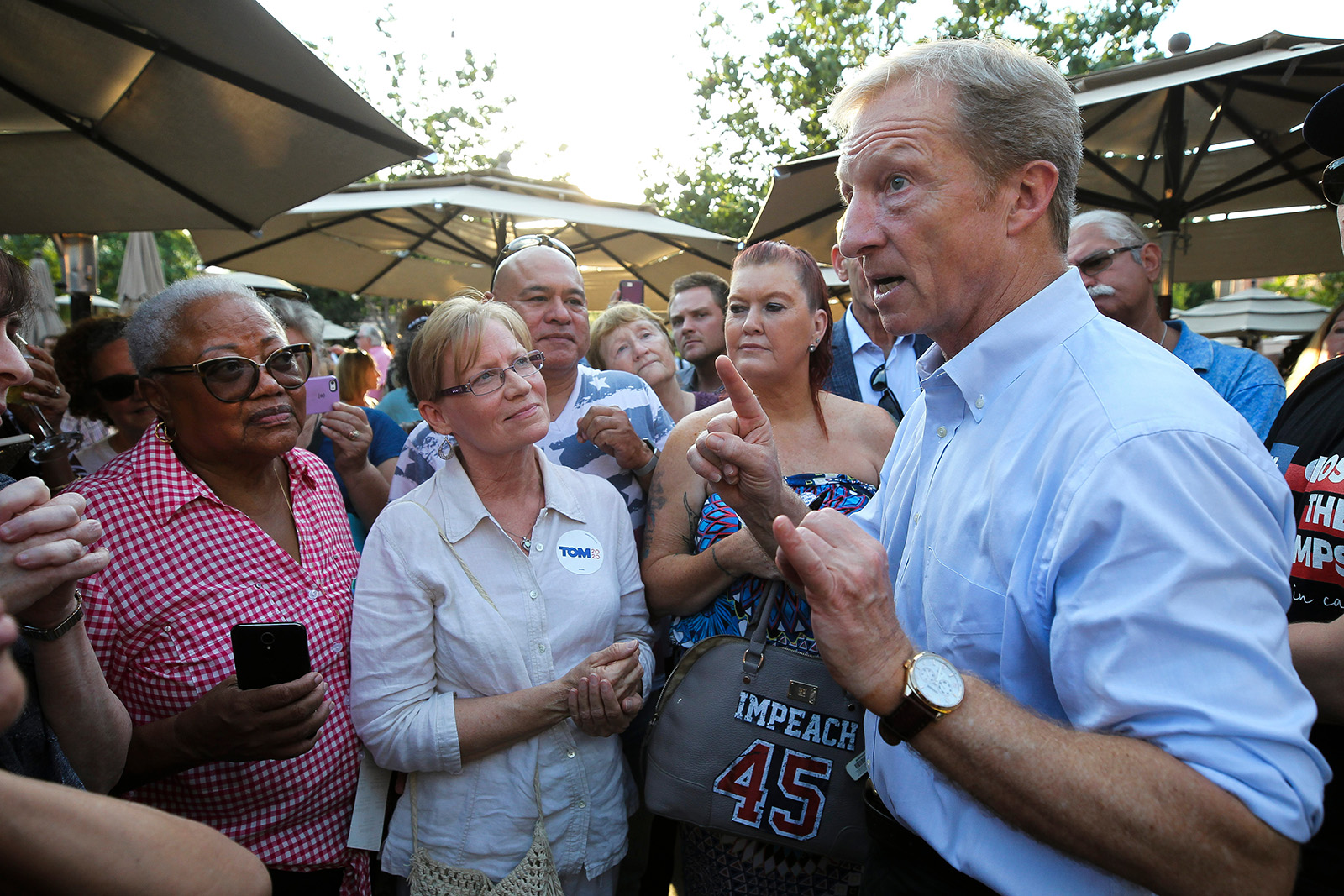 PHOTO: Tom Steyer, a candidate in the 2020 Democratic Party presidential primaries, speaks to supporters in San Diego, Calif., on Aug. 27, 2019.