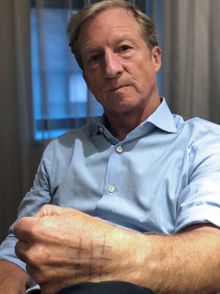 PHOTO: Tom Steyer said he draws a Jerusalem Cross on his hand to remind him "to tell the truth, no matter what the cost."
