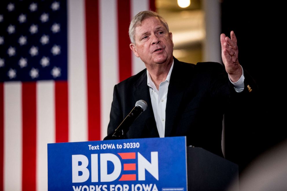 Former Secretary of Agriculture Tom Vilsack speaks at a campaign stop for Democratic presidential candidate former Vice President Joe Biden in Burlington, Iowa on Jan. 31, 2020. 