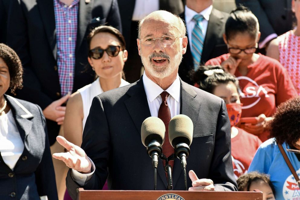 PHOTO: In this Wednesday, June 30, 2021, file photo, Gov. Tom Wolf speaks at an event at the Capitol to discuss increases in public school funding after signing budget legislation, in Harrisburg, Pa.