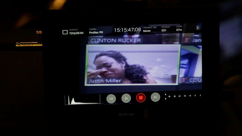 PHOTO: On a video conference call, Tomika Miller, widow of Rayshard Brooks speaks to Judge Jane C. Barwick during a bond hearing for former Atlanta police officer Garrett Rolfe, June 30, 2020, in Atlanta.