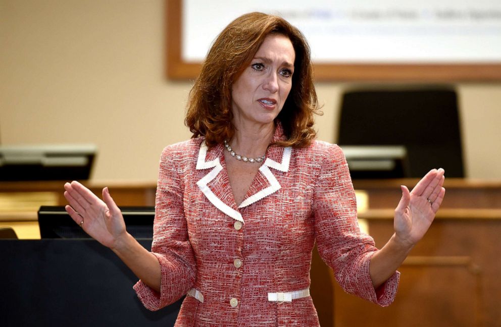 PHOTO: Democrat Georgia U.S. Senate candidate Teresa Tomlinson speaks at the Columbia County (Ga.) Democratic party's monthly meeting in Evans, Ga., June 3, 2019.