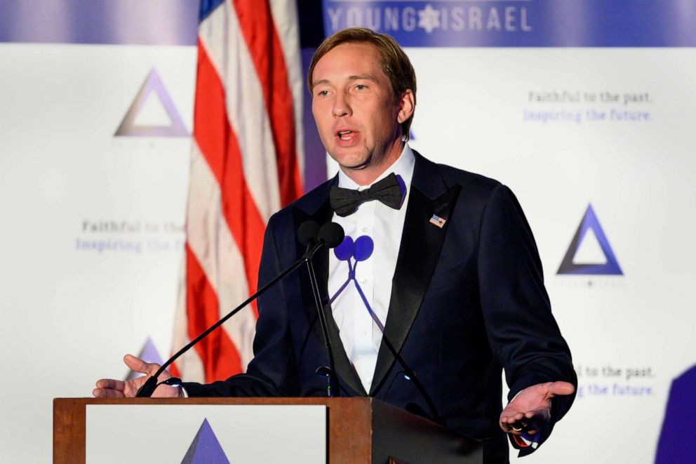 PHOTO: Tommy Hicks Jr. speaks at the National Council of Young Israel Gala in New York City, March 31, 2019.