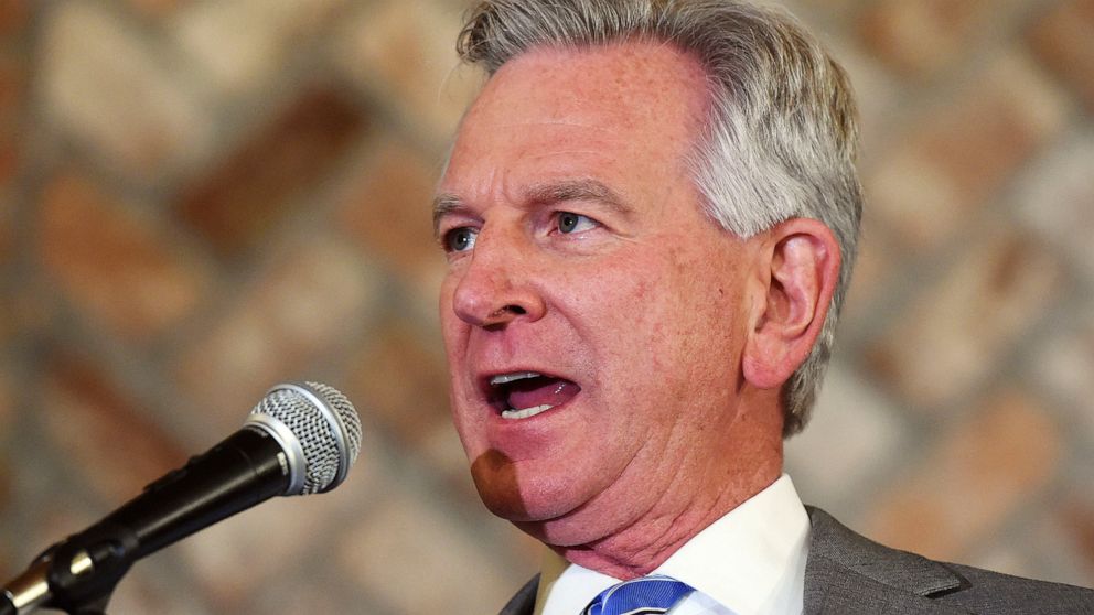 PHOTO: In this March 3, 2020, file photo, Senate candidate Tommy Tuberville speaks to his supporters at Auburn Oaks Farm in Notasulga, Ala.
