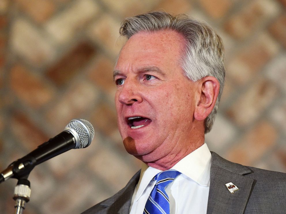 PHOTO: In this March 3, 2020, file photo, Senate candidate Tommy Tuberville speaks to his supporters at Auburn Oaks Farm in Notasulga, Ala.