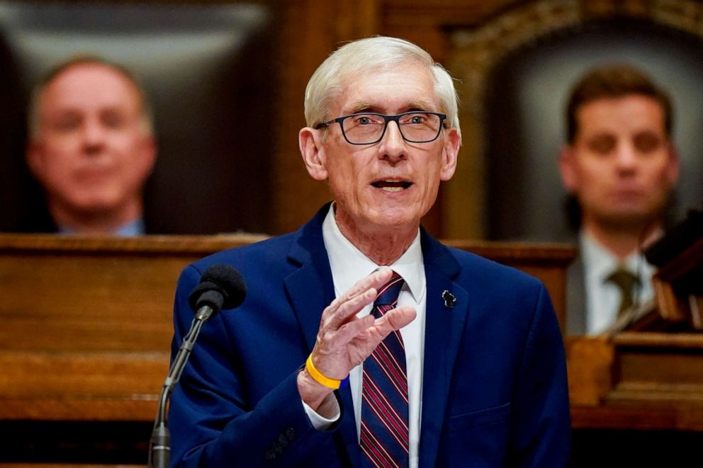 PHOTO: Wisconsin Gov. Tony Evers addresses a joint session of the Legislature in the Assembly chambers during the governor's State of the State speech at the state Capitol, Feb. 15, 2022, in Madison, Wis.